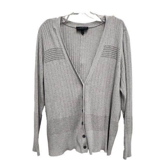 Lane Bryant Womens Button Front Cardigan 22/24 Gray Mixed Weave Knit Sweater - Picture 1 of 8